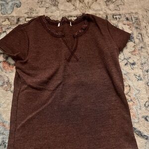 Tilly's Rich Brown Lace Trim Top